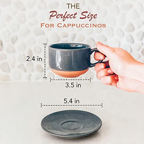 MORA Assorted Neutrals 8oz Ceramic Cappuccino Mug Set of 4 with Saucers – Microwave & Dishwasher Safe Coffee & Tea Cups