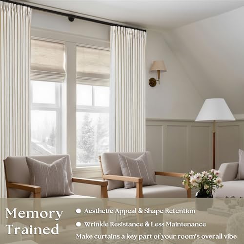 TWODRAPES Pinch Pleated Linen Curtains 84 Inch 2 Panels Cream Ivory