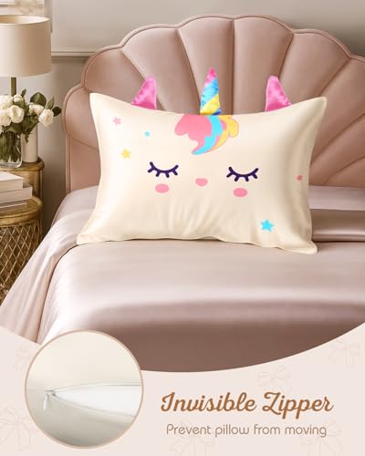 Kids Silk Pillowcase Standard Size 20x26 Unicorn Cartoon Bedding