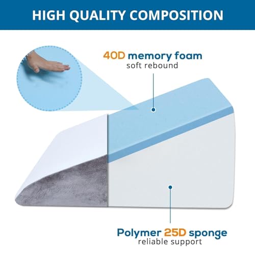 Memory Foam Wedge Pillow 24x24x12 Inch for Back Pain Relief