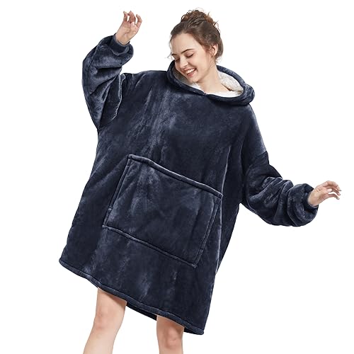 Oversized Wearable Blanket Hoodie with Sherpa Lining - One Size Fits All