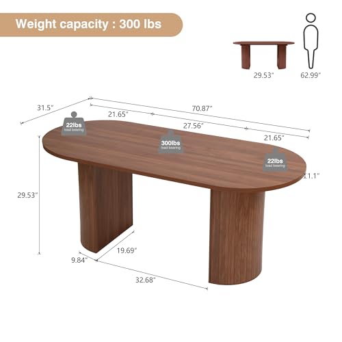 70-Inch Oval Dining Table, Modern Farmhouse Kitchen Table for 4-6 People