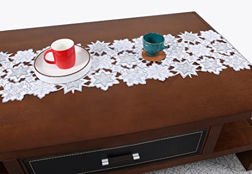 YINFUNG White Snowflake Christmas Table Runner 13x88in Embroidered Holiday Decor