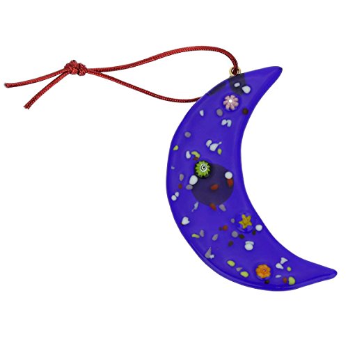 Murano Glass Moon Christmas Ornament - Blue, Handmade in Italy