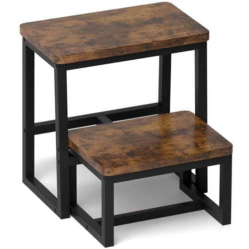3-in-1 Heavy Duty Wooden Step Stool, 500lb Capacity with Metal Frame