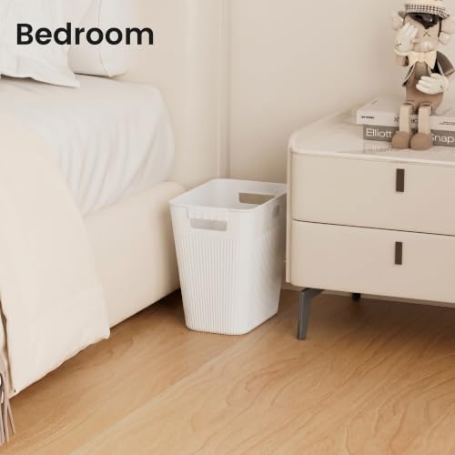 Slim Plastic Trash Can 3-Pack, 2.2 Gallon White Wastebasket with Bags