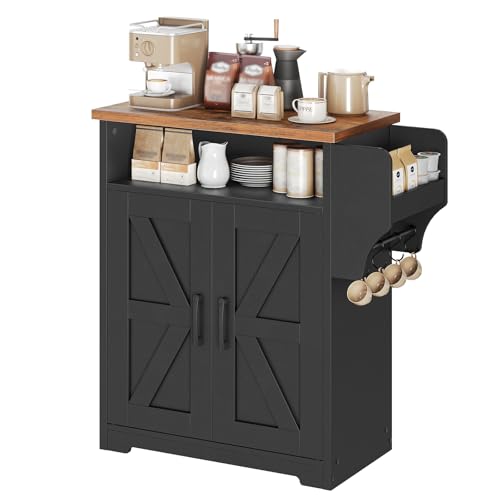 Farmhouse Coffee Bar Cabinet with Floating Shelf and Storage