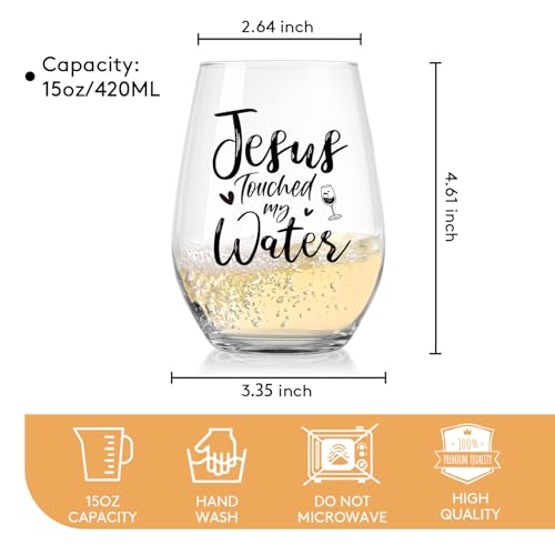 Socive Clear Jesus Touched Water Wine Glasses - Inspirational Gift for Women, Mom, Birthday & Special Occasions, 15oz
