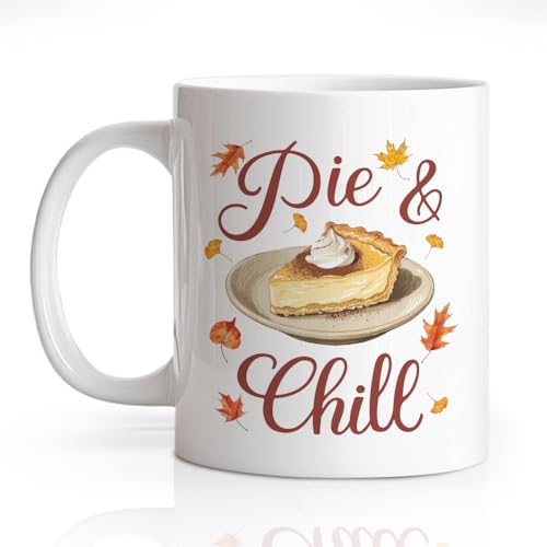 Gkodw Pie & Chill Funny 11oz Double-Sided Ceramic Mug - Fall Pumpkin Pie Coffee Cup - White43