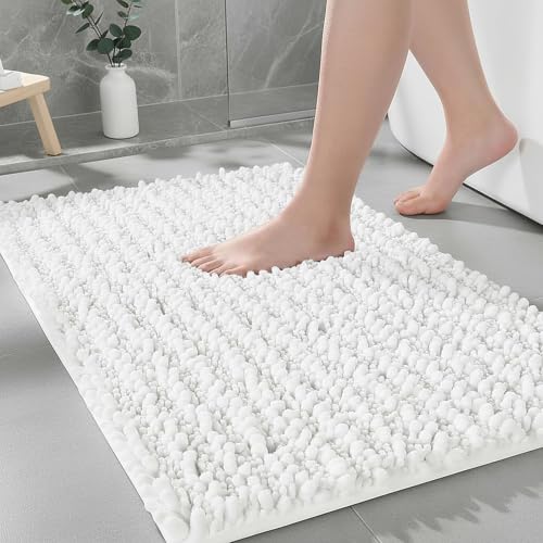 Ruggnovea Extra Thick Chenille Bath Mat 32x20 Non-Slip White