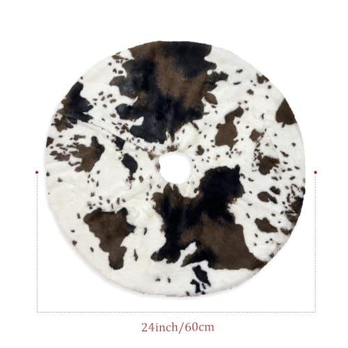 AtiMing Black White Cow Print Plush Christmas Tree Skirt 24 Inches Small