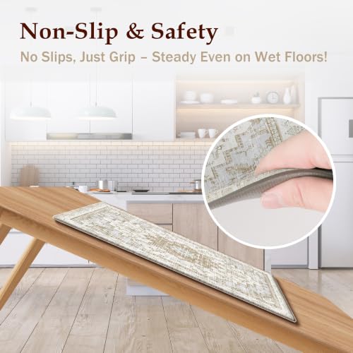 2-Piece Boho Anti-Fatigue Kitchen Mat Set, Waterproof Cushioned Floor Rugs