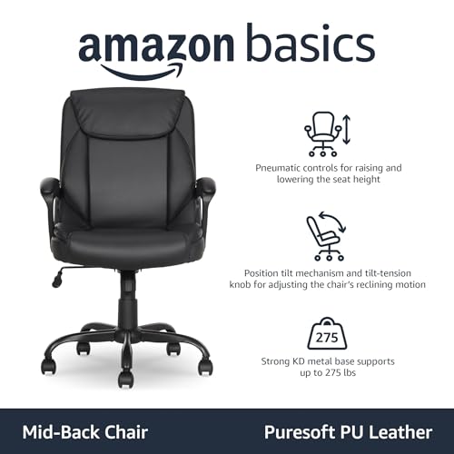 Mid-Back Office Desk Chair - Padded PU Leather Executive Computer Chair