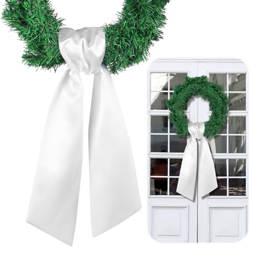 White Wreath Sash for Front Door Satin Bow Blank Ribbon 4.5" x 56"