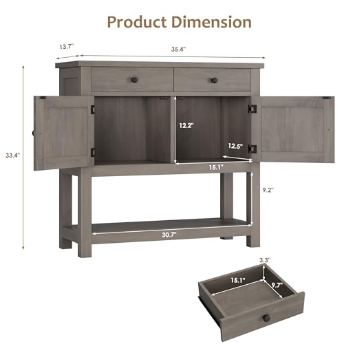 HOSTACK Farmhouse Console Table with Storage, 35-Inch Entryway Table, Ash Gray