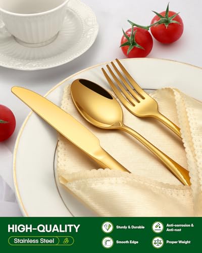 20-Piece Gold Stainless Steel Flatware Set for 4, Mirror Polished Cutlery