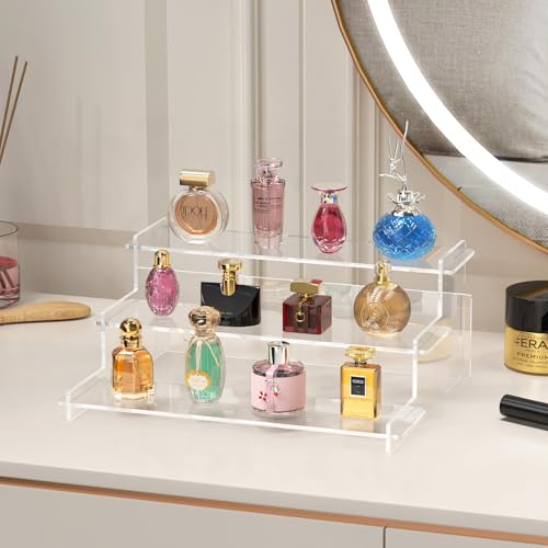3-Tier Clear Acrylic Display Riser Stand for Perfume, Figures, and Cupcakes