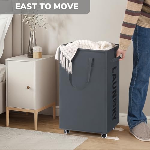 75L Rolling Laundry Basket with Wheels & Removable Mesh Liner - Grey