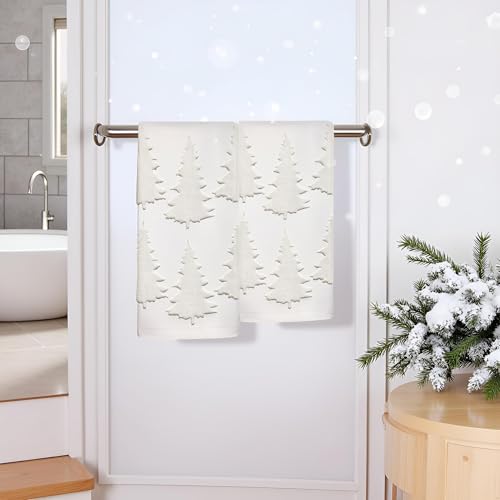 Xkdamai 2 Pack Beige Christmas Tree Hand Towels 100% Cotton Jacquard Holiday Kitchen & Bathroom Decor