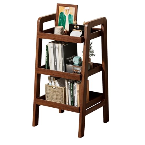 Walnut Solid Wood Ladder Shelf 3-Tier Bookcase Storage Display Stand