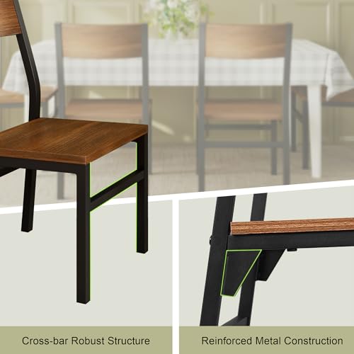 Modern Dining Chairs Set of 6 with Ergonomic Backrest & Metal Legs, Walnut