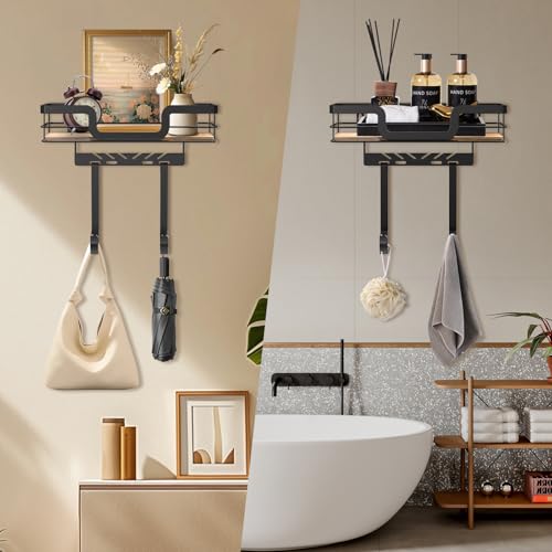 Wall-Mounted Ironing Board Hanger with Wood Shelf for Laundry Room Storage