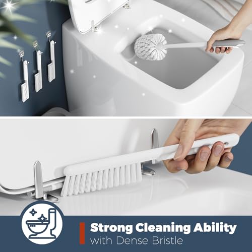 3-Pack Compact Toilet Brush and Holder Set with Crevice Brushes - White