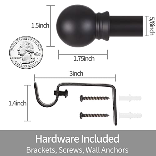 Matte Black Adjustable Curtain Rod 48 to 84 Inch - 5/8" Stainless Steel