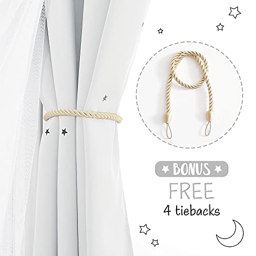 NICETOWN Moon & Star Cut-Out Blackout & Sheer Curtain Panels, 52x63, Greyish White, 2 Pack
