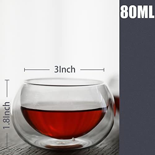PunPun Double Wall Borosilicate Glass Tea & Espresso Cups Set of 4, 2.7oz / 80ml
