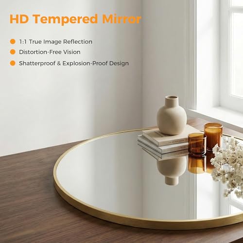 20 Inch Gold Round Wall Mirror - Shatterproof Circle Mirror for Bathroom