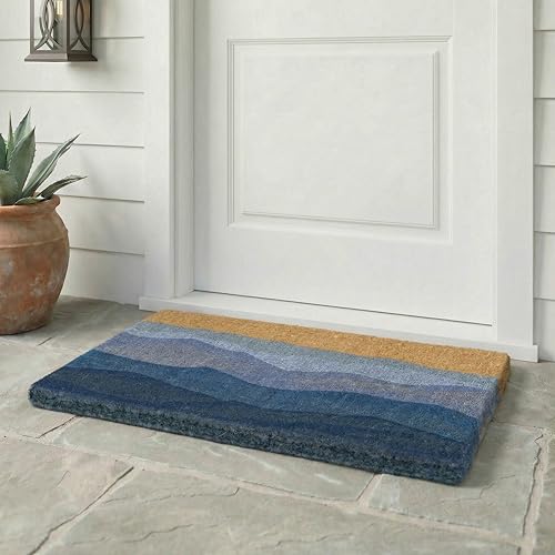 Fab Habitat Natural Coir Doormat - Extra Thick 18x30 Inches, Shades of Sea Blue, Handwoven Entryway Rug