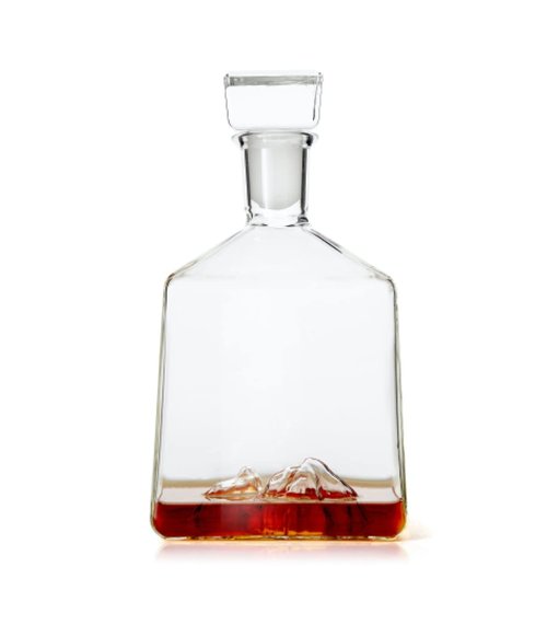 Huckberry Whiskey Peaks Denali Decanter, 54 oz, Glassblown, Lead-Free Crystal with Stopper