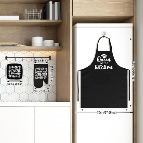 Mom Kitchen Gift Set with Cutting Board & Wooden Spoons, Apron, Oven Mitts & Pot Holder