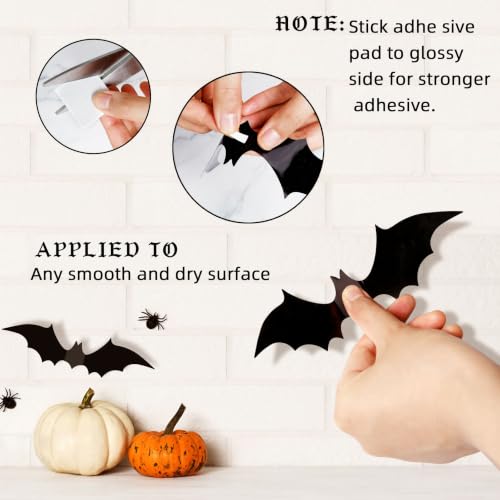 140pcs 3D Halloween Bat Wall Stickers, Reusable PVC Bat Decor for Party