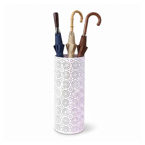 Metal Umbrella Stand for Entryway, Round Rustproof Organizer with 3 Hooks