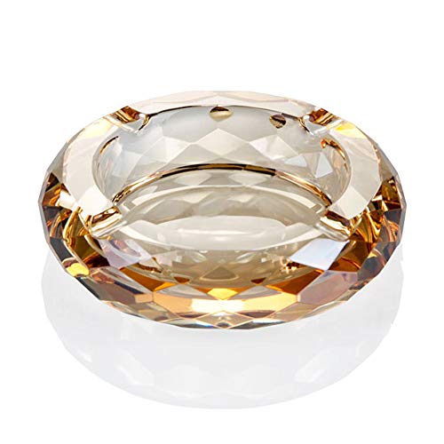 Round Crystal Glass Ashtray with 4 Slots for Cigars and Cigarettes
