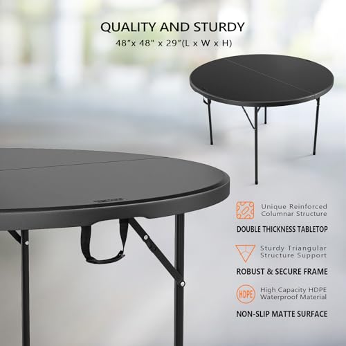48-Inch Round Folding Table, Portable Bi-Folding Banquet Dining Table