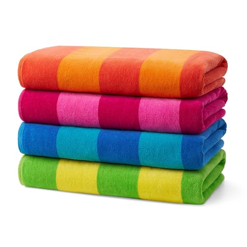 Ben Kaufman Striped Beach Towels | 29" x 58" Oversized Cotton Velour (4 Pack)