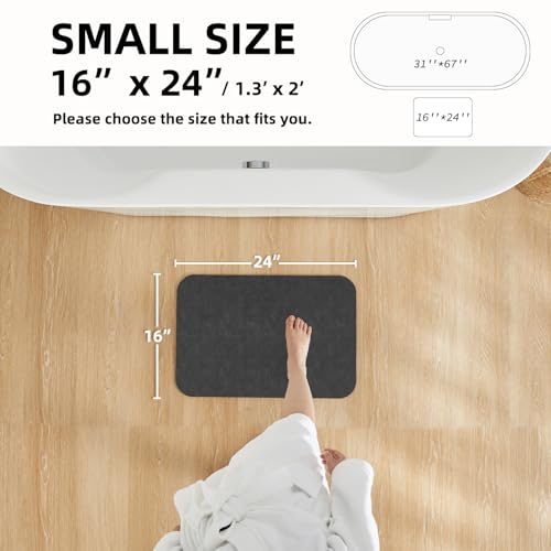 TYUU Non-Slip Thin Bath Mat Quick Drying Absorbent Bathroom Rug 16x24 Dark Grey