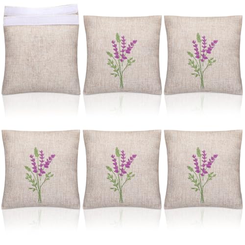 6-Pack Embroidered Linen Lavender Sachet Bags - 6x6 Inch Reusable Pouches