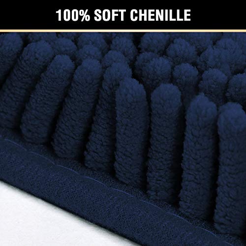 H.VERSAILTEX Navy Blue Chenille Bath Rug 17" x 24" Non-Slip Absorbent Mat