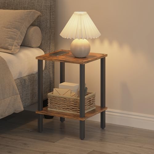 2-Tier End Tables Set of 2 - Rustic Side Table & Nightstand for Small Spaces