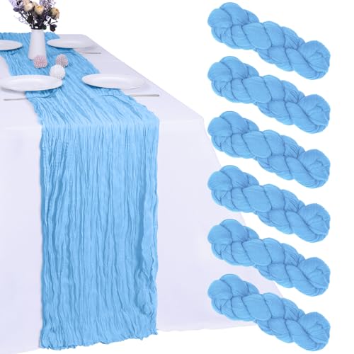 Baby Blue Cheesecloth Table Runner 6 Pack 10ft - Elegant Party Decor