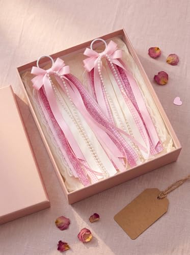 Pink Cowgirl Boot Bows - Layered Ribbon & Pearl Western Accessories (2 Pack)