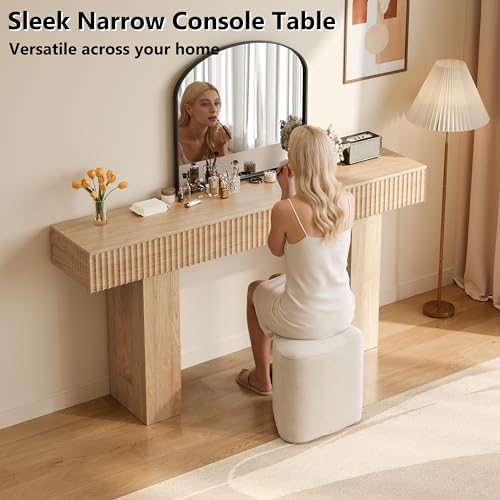 63-Inch Fluted Console Table, Narrow Wood Farmhouse Sofa Table