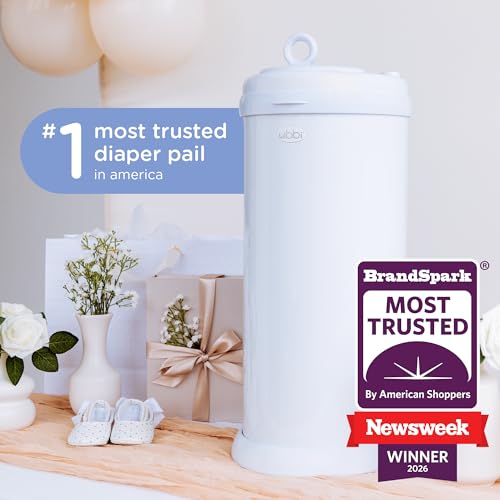 Ubbi Steel Odor-Locking Diaper Pail - White Nursery Essential