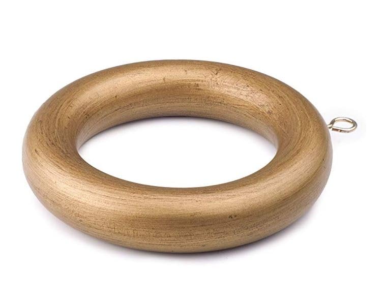 Gold Wood Drapery Rings for 2-Inch Curtain Rods, Set of 5