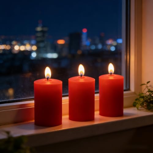 Benjaer 2 Pack Red Unscented Pillar Candles 3x6 in — 70 Hour, Dripless & Smokeless for Holidays & Weddings