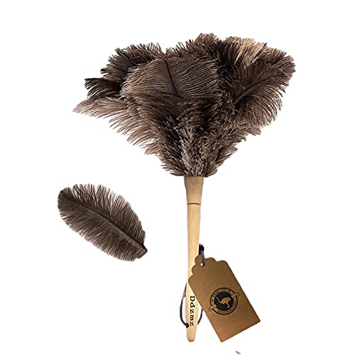 Natural Ostrich Feather Duster with Wooden Handle, 16" Soft Cleaning Brush